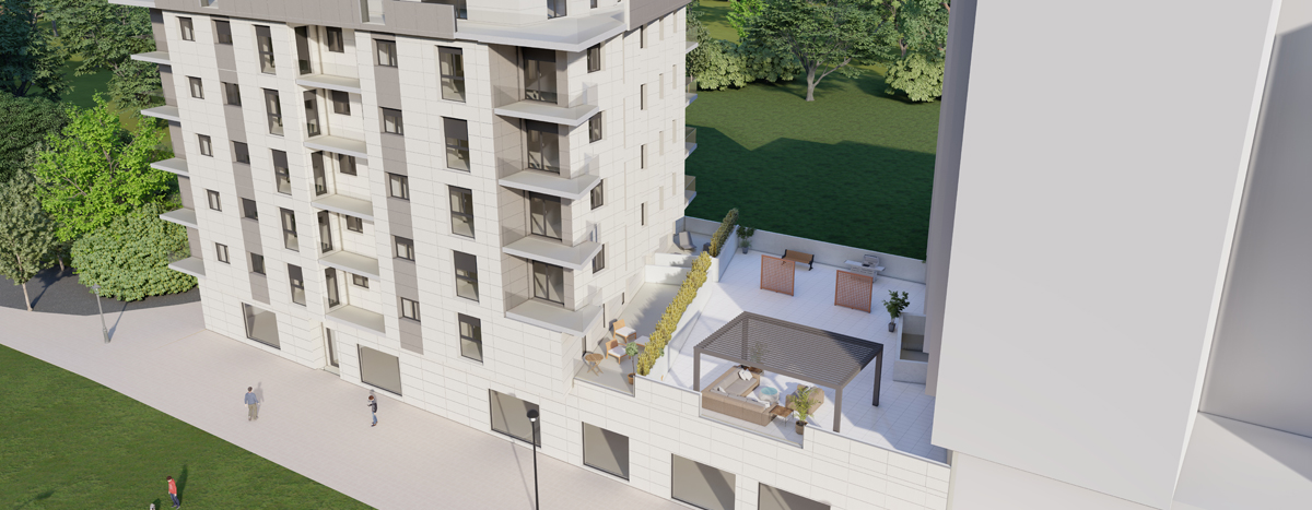 Alzado Sur-Oeste a vista de pájaro