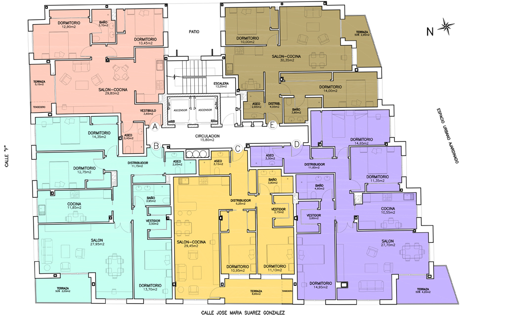 Planta Segunda a Cuarta, Distribución